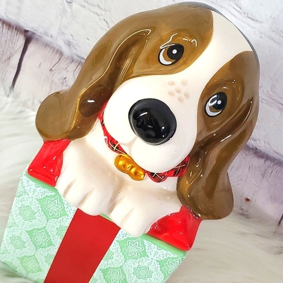 RARE Pioneer Woman Christmas Present Ceramic Charlie Basset Hound Dog Cookie Jar - Picture 6 of 17